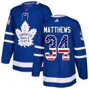 Wholesale Cheap Adidas Maple Leafs #34 Auston Matthews Blue Home Authentic USA Flag Stitched NHL Jersey