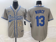 Wholesale Cheap Men's Los Angeles Dodgers #13 Max Muncy Number Grey With Patch Cool Base Stitched Baseball Jersey
