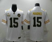 Wholesale Cheap Men's Kansas City Chiefs #15 Patrick Mahomes White Super Bowl LIV Golden Edition Jersey