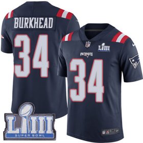 Wholesale Cheap Nike Patriots #34 Rex Burkhead Navy Blue Super Bowl LIII Bound Men\'s Stitched NFL Limited Rush Jersey