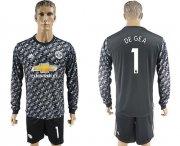 Wholesale Cheap Manchester United #1 De Gea Black Long Sleeves Soccer Club Jersey