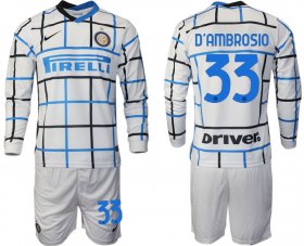 Wholesale Cheap Men 2020-2021 club Inter milan away long sleeve 33 white Soccer Jerseys