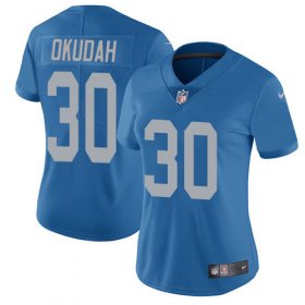 Wholesale Cheap Nike Lions #30 Jeff Okudah Blue Throwback Women\'s Stitched NFL Vapor Untouchable Limited Jersey