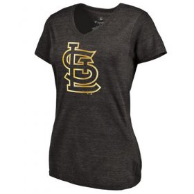 Wholesale Cheap Women\'s St.Louis Cardinals Fanatics Apparel Gold Collection V-Neck Tri-Blend T-Shirt Black