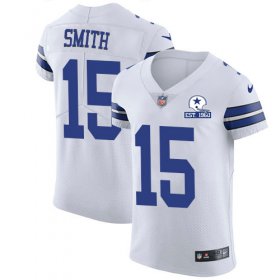 Wholesale Cheap Nike Cowboys #15 Devin Smith White Men\'s Stitched With Established In 1960 Patch NFL New Elite Jersey