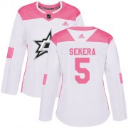 Cheap Adidas Stars #5 Andrej Sekera White/Pink Authentic Fashion Women's Stitched NHL Jersey