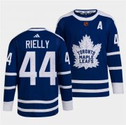 Wholesale Cheap Men's Toronto Maple Leafs Black #44 Morgan Rielly Blue 2022 Reverse Retro Stitched Jersey
