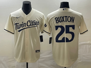 Cheap Men's Minnesota Twins #25 Byron Buxton 2023 Cream Cool Base Stitched Jersey