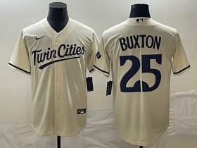 Cheap Men\'s Minnesota Twins #25 Byron Buxton 2023 Cream Cool Base Stitched Jersey