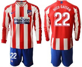 Wholesale Cheap Atletico Madrid #22 Nico Gaitan Home Long Sleeves Soccer Club Jersey