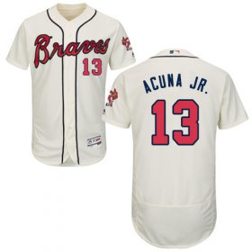 Wholesale Cheap Braves #13 Ronald Acuna Jr. Cream Flexbase Authentic Collection Stitched MLB Jersey