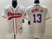 Wholesale Cheap Men's Atlanta Braves #13 Ronald Acuna Jr White Cool Base With Patch Stitched Baseball Jersey1