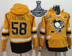 Wholesale Cheap Penguins #58 Kris Letang Gold Sawyer Hooded Sweatshirt 2017 Stadium Series Stanley Cup Finals Champions Stitched NHL Jersey