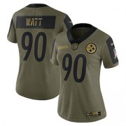 Wholesale Cheap Women's Pittsburgh Steelers #90 T.J. Watt Nike Olive 2021 Salute To Service Limited Player Jersey