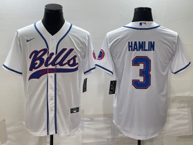 Wholesale Cheap Men\'s Buffalo Bills #3 Damar Hamlin White With Patch Cool Base Stitched Baseball Jersey