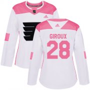Wholesale Cheap Adidas Flyers #28 Claude Giroux White/Pink Authentic Fashion Women's Stitched NHL Jersey