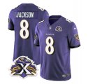 Wholesale Cheap Men's Baltimore Ravens #8 Lamar Jackson Purple 2023 F.U.S.E With Patch Throwback Vapor Limited Stitched Jersey