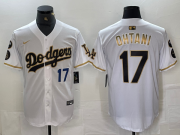 Cheap Mens Los Angeles Dodgers #17 Shohei Ohtani Number White Gold Fashion Stitched Cool Base Limited Jersey