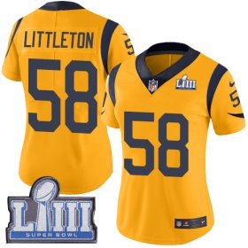 Wholesale Cheap Nike Rams #58 Cory Littleton Gold Super Bowl LIII Bound Women\'s Stitched NFL Limited Rush Jersey