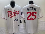 Cheap Men's Minnesota Twins #25 Byron Buxton Number White Red Stitched MLB Cool Base Nike Jersey