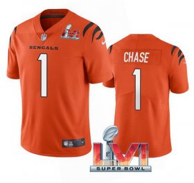 Wholesale Cheap Men\'s Cincinnati Bengals #1 Ja\'Marr Chase 2022 Orange Super Bowl LVI Vapor Limited Stitched Jersey