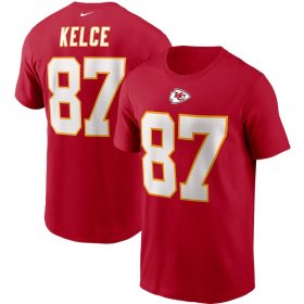 Wholesale Cheap Kansas City Chiefs #87 Travis Kelce Nike Team Player Name & Number T-Shirt Red