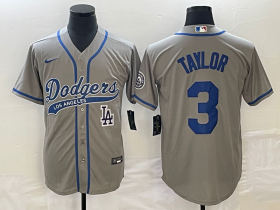Wholesale Cheap Men\'s Los Angeles Dodgers #3 Chris Taylor Grey With Patch Cool Base Stitched Baseball Jersey