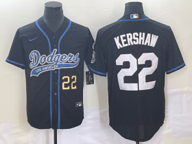 Wholesale Cheap Men\'s Los Angeles Dodgers #22 Clayton Kershaw Number Black Cool Base Stitched Baseball Jersey