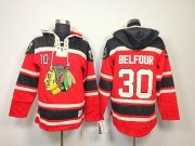 Wholesale Cheap Blackhawks #30 ED Belfour Red Sawyer Hooded Sweatshirt Stitched NHL Jersey