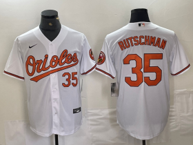 Cheap Men\'s Baltimore Orioles #35 Adley Rutschman Number White Stitched Cool Base Nike Jersey
