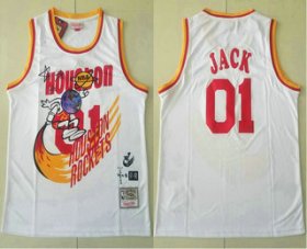 Wholesale Cheap Travis Scott X Br X Mitchell Ness Houston Rockets #01 Jack White Basketball Swingman Stitched Throwback Jersey