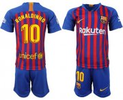 Wholesale Cheap Barcelona #10 Ronaldinho Home Kid Soccer Club Jersey