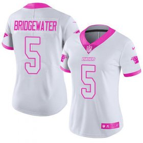 Wholesale Cheap Nike Panthers #5 Teddy Bridgewater White/Pink Women\'s Stitched NFL Limited Rush Fashion Jersey