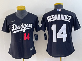 Wholesale Cheap Women\'s Los Angeles Dodgers #14 Enrique Hernandez Number Black Stitched Cool Base Nike Jersey