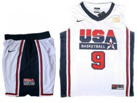 Wholesale Cheap USA Basketball Retro 1992 Olympic Dream Team 9 Jordan White Basketball Suit