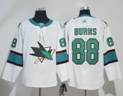 Wholesale Cheap Adidas Sharks #88 Brent Burns White Road Authentic Stitched NHL Jersey