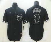 Wholesale Cheap Men's New York Yankees #2 Derek Jeter Black Fashion Stitched MLB Nike Cool Base Jersey