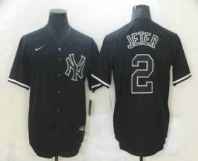 Wholesale Cheap Men\'s New York Yankees #2 Derek Jeter Black Fashion Stitched MLB Nike Cool Base Jersey