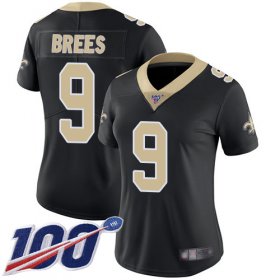 Wholesale Cheap Nike Saints #9 Drew Brees Black Team Color Women\'s Stitched NFL 100th Season Vapor Limited Jersey