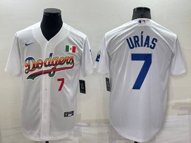 Wholesale Cheap Men\'s Los Angeles Dodgers #7 Julio Urias Rainbow Number White Mexico Cool Base Nike Jersey