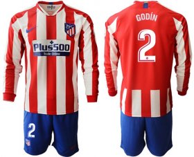 Wholesale Cheap Atletico Madrid #2 Godin Home Long Sleeves Soccer Club Jersey