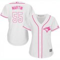 Wholesale Cheap Blue Jays #55 Russell Martin White/Pink Fashion Women's Stitched MLB Jersey