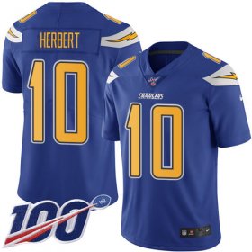 Wholesale Cheap Nike Chargers #10 Justin Herbert Electric Blue Youth Stitched NFL Limited Rush 100th Season Jersey