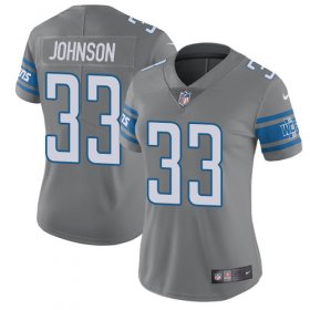 Wholesale Cheap Nike Lions #33 Kerryon Johnson Gray Women\'s Stitched NFL Limited Rush Jersey