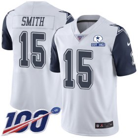 Wholesale Cheap Nike Cowboys #15 Devin Smith White Men\'s Stitched With Established In 1960 Patch NFL Limited Rush 100th Season Jersey