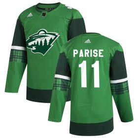 Wholesale Cheap Minnesota Wild #11 Zach Parise Men\'s Adidas 2020 St. Patrick\'s Day Stitched NHL Jersey Green.jpg.jpg