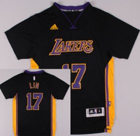 Wholesale Cheap Los Angeles Lakers #17 Jeremy Lin Revolution 30 Swingman 2014 New Black With Purple Short-Sleeved Jersey