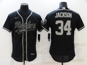 Wholesale Cheap Men\'s Las Vegas Raiders #34 Bo Jackson Black Stitched MLB Flex Base Nike Baseball Jersey