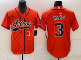 Wholesale Cheap Men's Houston Astros #3 Jeremy Pena Number Orange With Patch Cool Base Stitched Baseball Jersey
