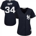 Wholesale Cheap Yankees #34 J.A. Happ Navy Blue Alternate Women's Stitched MLB Jersey